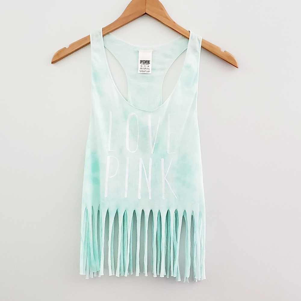 VS PINK aqua tie dye tank top fringe bottom xsmall
